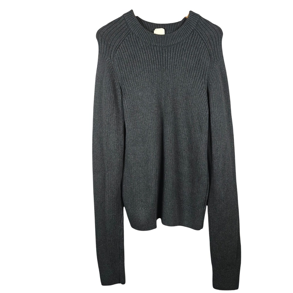 Pact Ribbed Crew Neck‎ Long Sleeve Pullover Sweater Gray Organic Cotton M